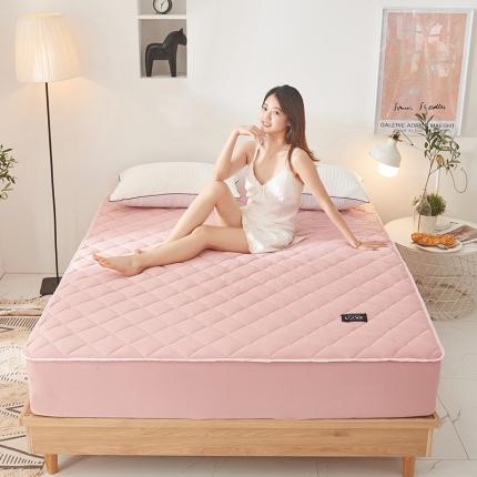 91家纺网 家纺一手货源 找家纺 宅部落 2020针织棉纯加棉床笠夹棉床垫保护罩 珊瑚色