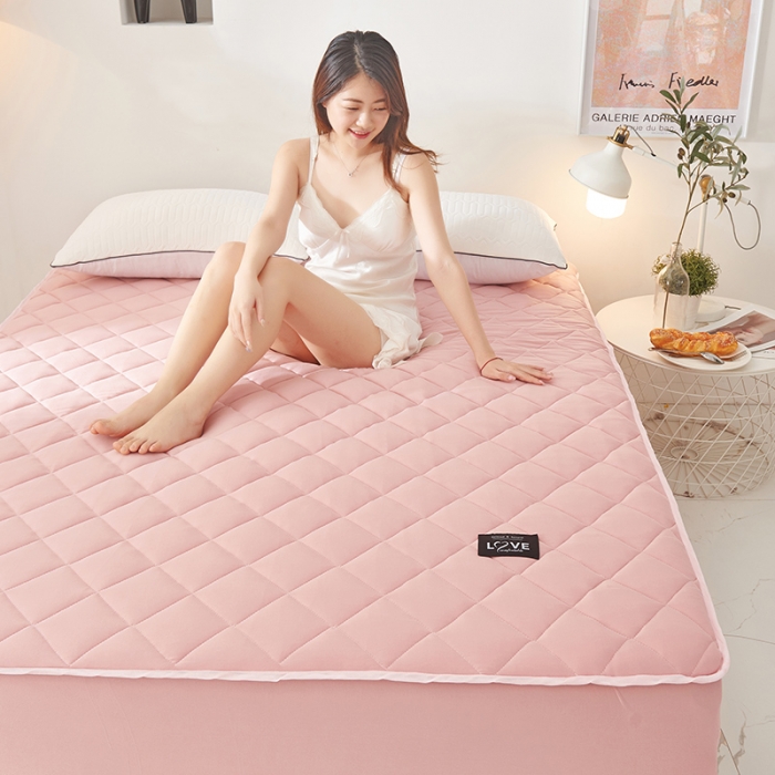 91家纺网 家纺一手货源 找家纺 宅部落 2020针织棉纯加棉床笠夹棉床垫保护罩 珊瑚色