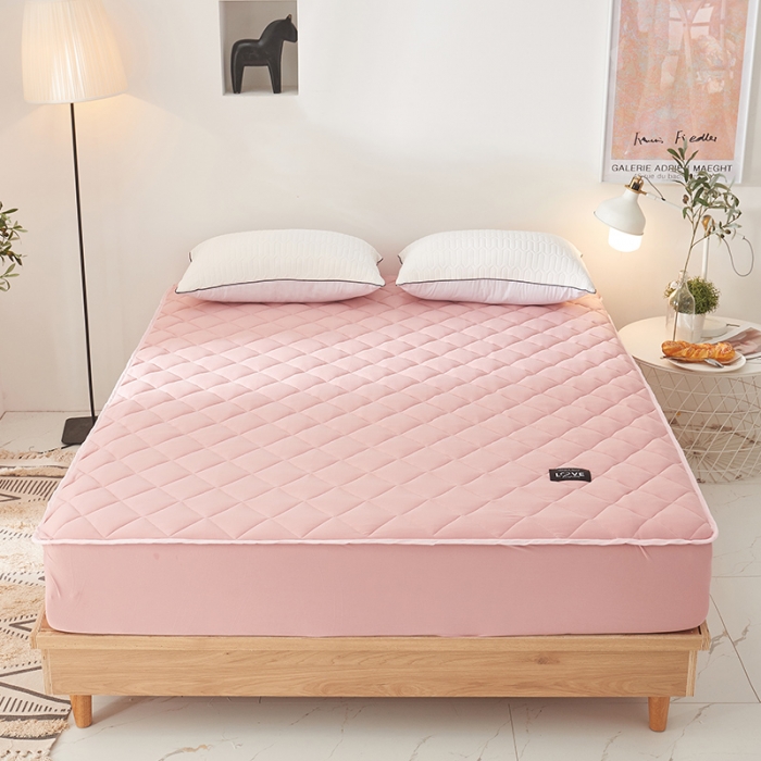 91家纺网 家纺一手货源 找家纺 宅部落 2020针织棉纯加棉床笠夹棉床垫保护罩 珊瑚色