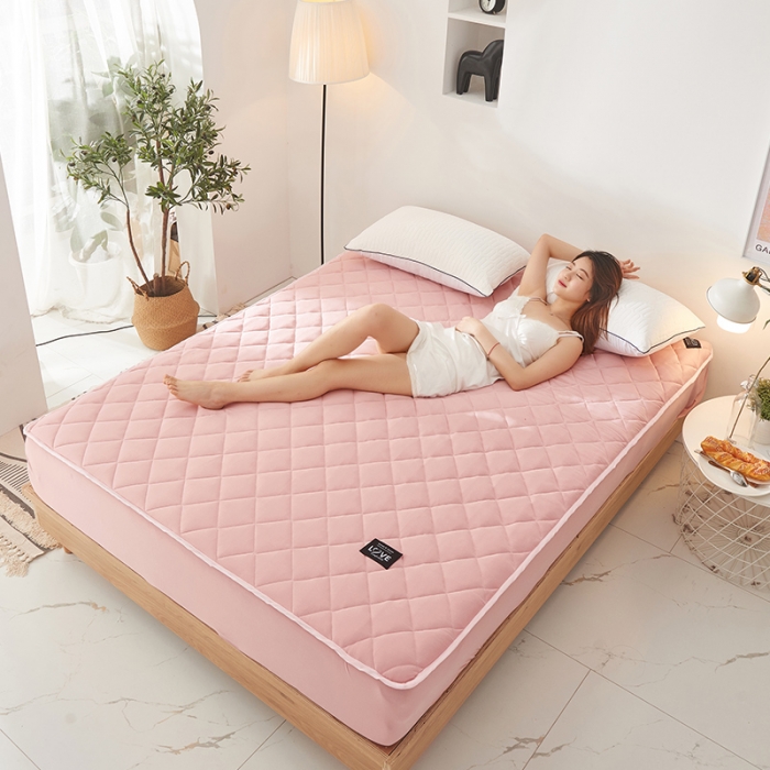 91家纺网 家纺一手货源 找家纺 宅部落 2020针织棉纯加棉床笠夹棉床垫保护罩 珊瑚色