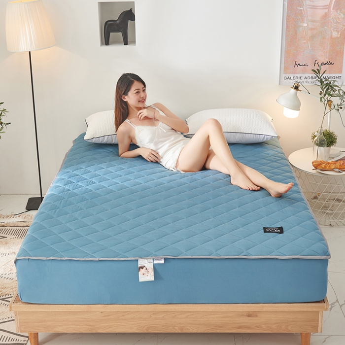 91家纺网 家纺一手货源 找家纺 宅部落 2020针织棉纯加棉床笠夹棉床垫保护罩 勿忘草蓝