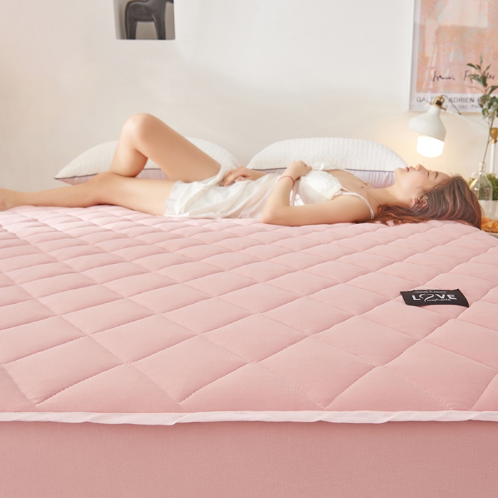 91家纺网 家纺一手货源 找家纺 宅部落 2020针织棉纯加棉床笠夹棉床垫保护罩 珊瑚色