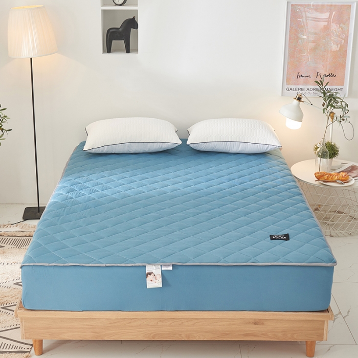 91家纺网 家纺一手货源 找家纺 宅部落 2020针织棉纯加棉床笠夹棉床垫保护罩 勿忘草蓝