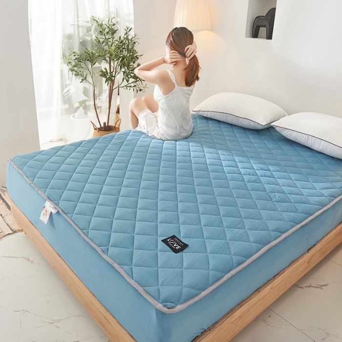 91家纺网 家纺一手货源 找家纺 宅部落 2020针织棉纯加棉床笠夹棉床垫保护罩 勿忘草蓝