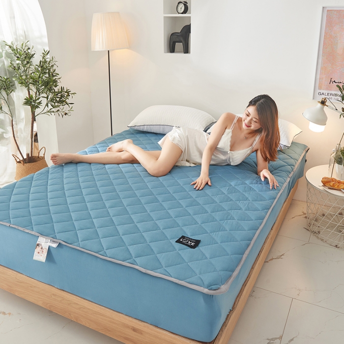 91家纺网 家纺一手货源 找家纺 宅部落 2020针织棉纯加棉床笠夹棉床垫保护罩 勿忘草蓝