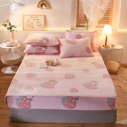 91家纺网 家纺一手货源 找家纺 甜之梦 2025新款310g雪花绒单品床笠 草莓女孩