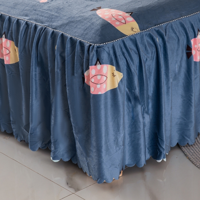 91家纺网 家纺一手货源 找家纺 纽缦 2020新款绒单层床裙 鱼水深情天蓝