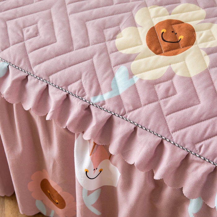 91家纺网 家纺一手货源 找家纺 纽缦 2020新款加厚磨毛单件夹棉床裙 楚楚花颜豆沙