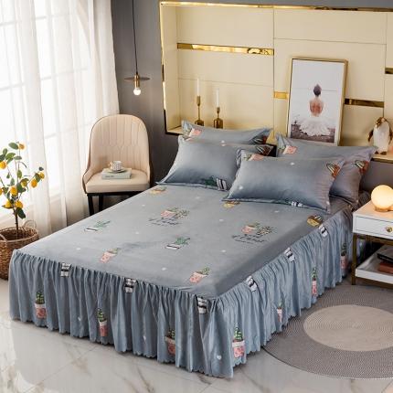 91家纺网 家纺一手货源 找家纺 纽缦 2020新款绒单层床裙 仙人掌灰