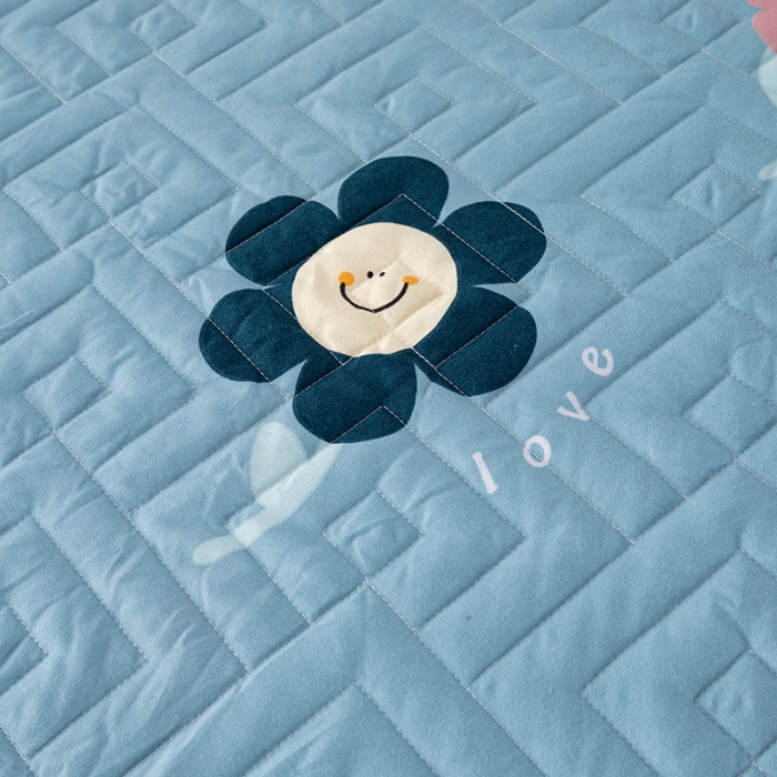 91家纺网 家纺一手货源 找家纺 纽缦 2020新款加厚磨毛单件夹棉床裙 楚楚花颜蓝