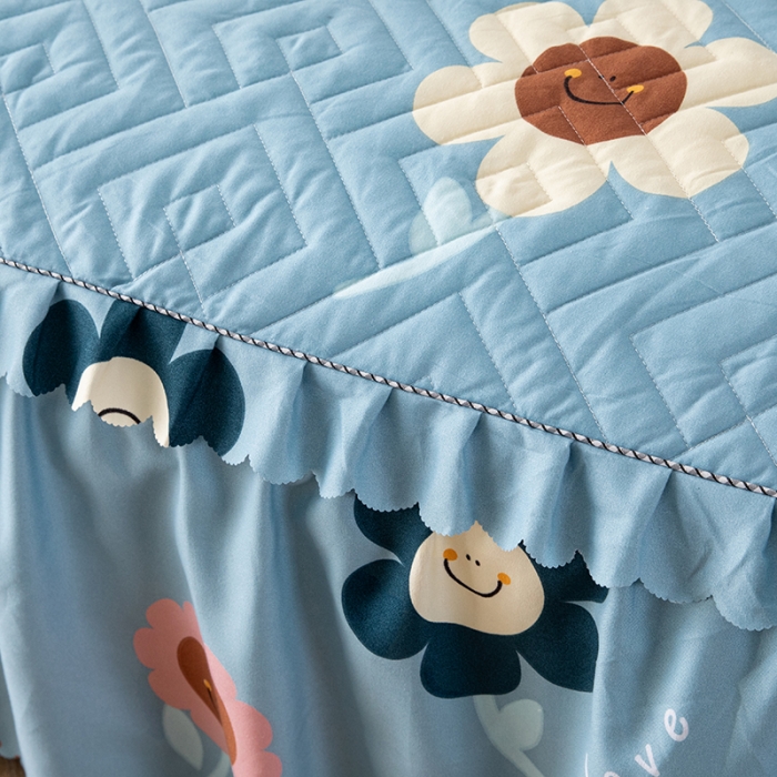 91家纺网 家纺一手货源 找家纺 纽缦 2020新款加厚磨毛单件夹棉床裙 楚楚花颜蓝