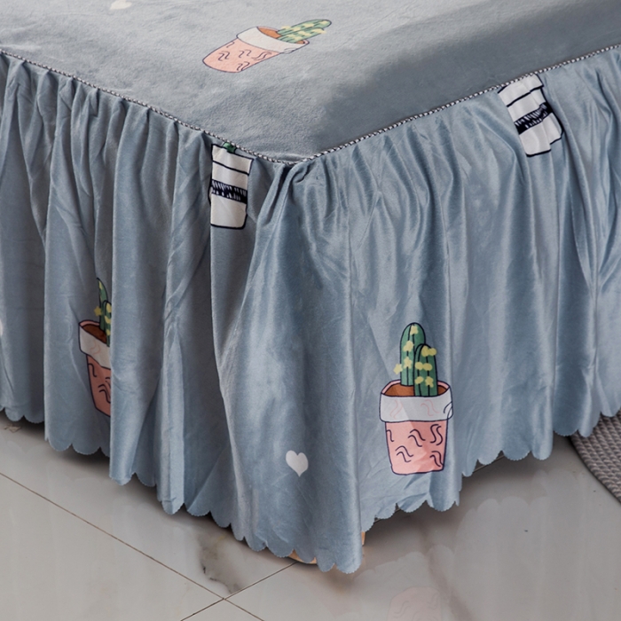 91家纺网 家纺一手货源 找家纺 纽缦 2020新款绒单层床裙 仙人掌灰