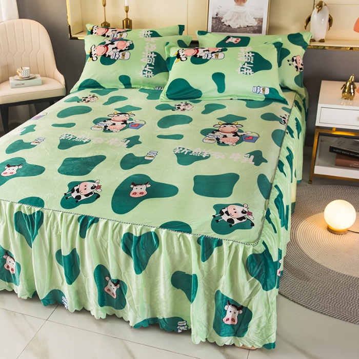 91家纺网 家纺一手货源 找家纺 纽缦 2020新款绒单层床裙 奶牛块