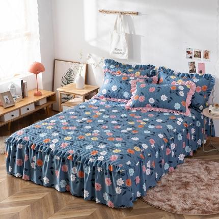 纽缦 2020新款加厚磨毛单件夹棉床裙 豆蔻年华蓝