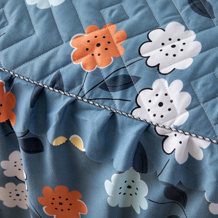 91家纺网 家纺一手货源 找家纺 纽缦 2020新款加厚磨毛单件夹棉床裙 豆蔻年华蓝