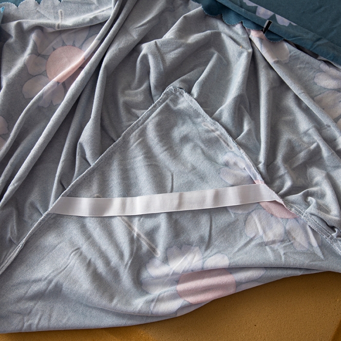 91家纺网 家纺一手货源 找家纺 纽缦 2020新款绒单层床裙 陌上花颜蓝