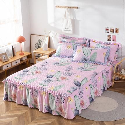 纽缦 2020新款加厚磨毛单件夹棉床裙 梦幻花田粉