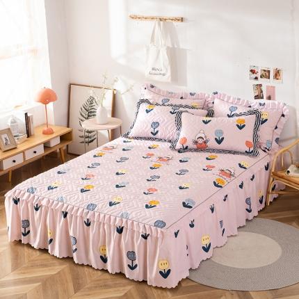 纽缦 2020新款加厚磨毛单件夹棉床裙 梦想秀粉