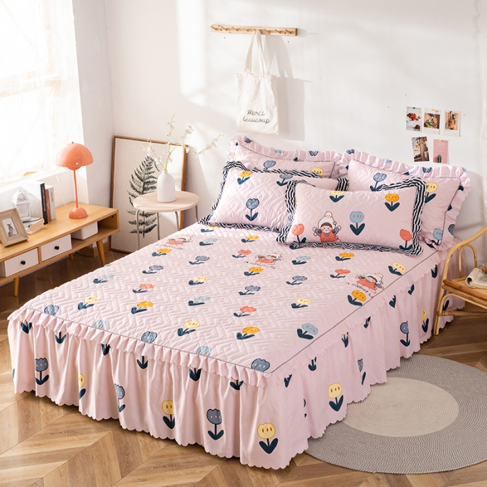 91家纺网 家纺一手货源 找家纺 纽缦 2020新款加厚磨毛单件夹棉床裙 梦想秀粉