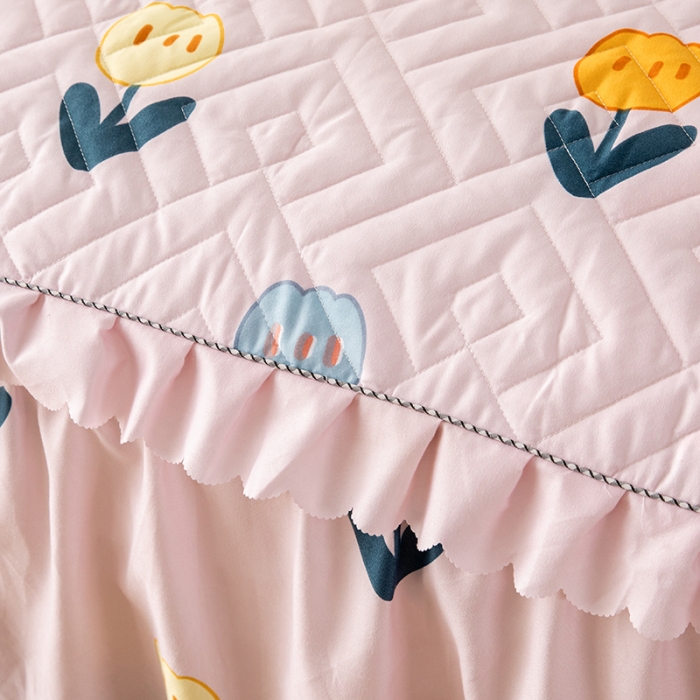 91家纺网 家纺一手货源 找家纺 纽缦 2020新款加厚磨毛单件夹棉床裙 梦想秀粉