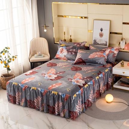 纽缦 2020新款绒单层床裙 花语灰