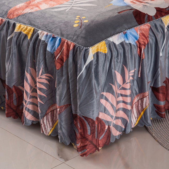 91家纺网 家纺一手货源 找家纺 纽缦 2020新款绒单层床裙 花语灰