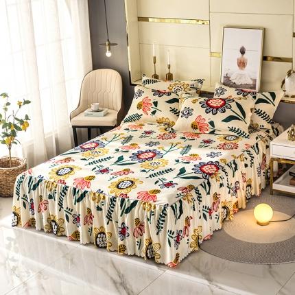 91家纺网 家纺一手货源 找家纺 纽缦 2020新款绒单层床裙 花花世界