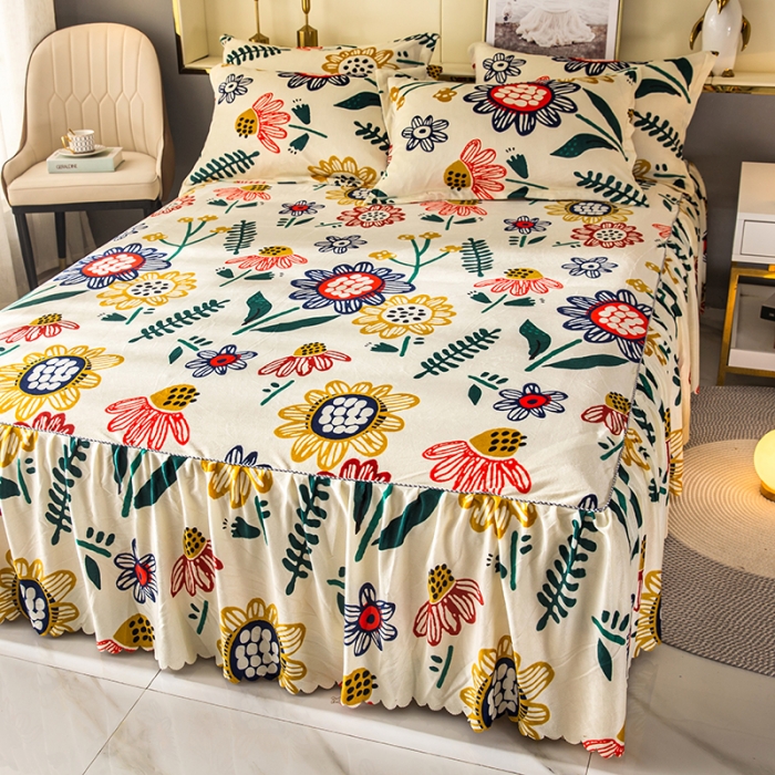 91家纺网 家纺一手货源 找家纺 纽缦 2020新款绒单层床裙 花花世界