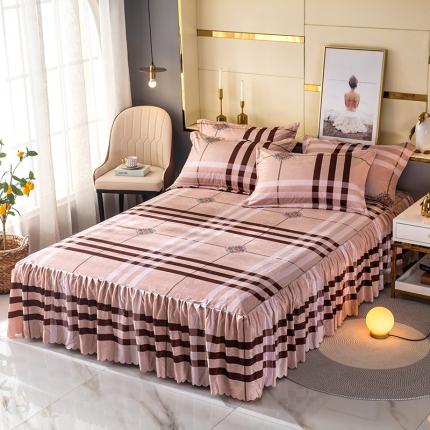 纽缦 2020新款绒单层床裙 花格子