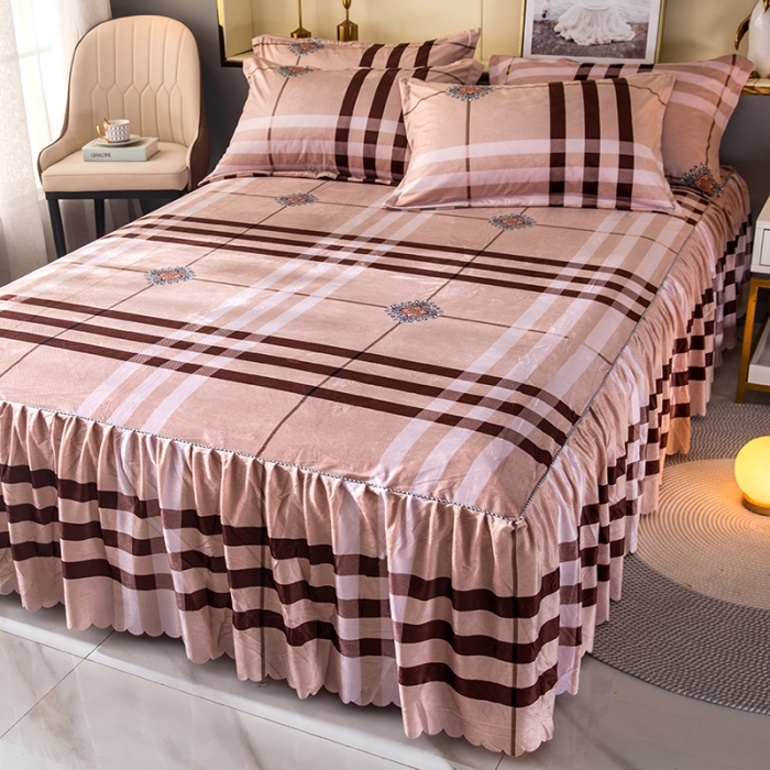 91家纺网 家纺一手货源 找家纺 纽缦 2020新款绒单层床裙 花格子