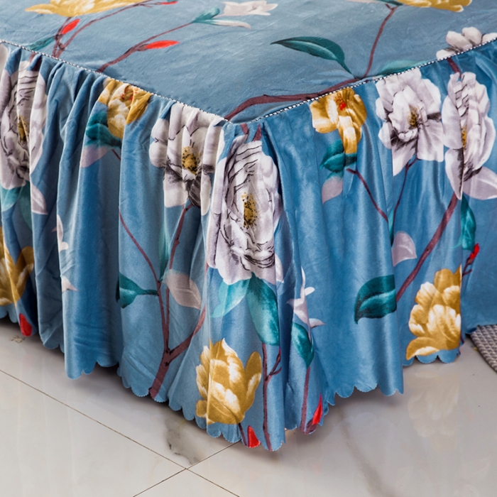 91家纺网 家纺一手货源 找家纺 纽缦 2020新款绒单层床裙 繁花洛洛