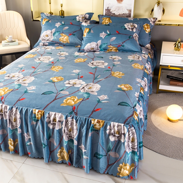 91家纺网 家纺一手货源 找家纺 纽缦 2020新款绒单层床裙 繁花洛洛