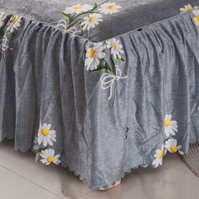 91家纺网 家纺一手货源 找家纺 纽缦 2020新款绒单层床裙 雏菊满园灰