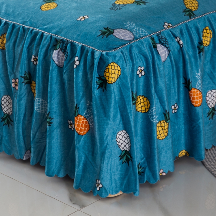 91家纺网 家纺一手货源 找家纺 纽缦 2020新款绒单层床裙 菠萝蜜蓝