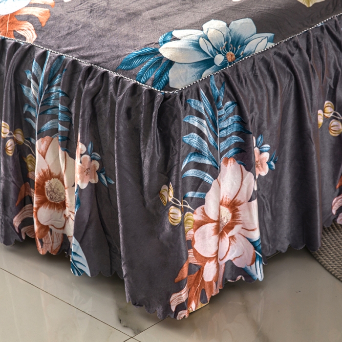 91家纺网 家纺一手货源 找家纺 纽缦 2020新款绒单层床裙 花颜灰