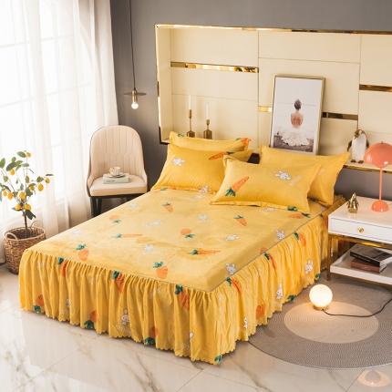 91家纺网 家纺一手货源 找家纺 纽缦 2020新款绒单层床裙 萝卜兔子黄