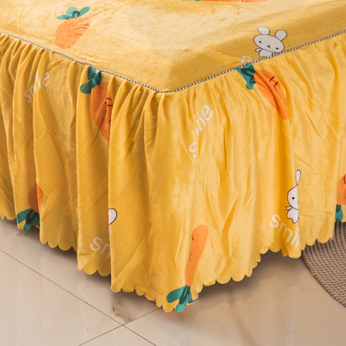 91家纺网 家纺一手货源 找家纺 纽缦 2020新款绒单层床裙 萝卜兔子黄