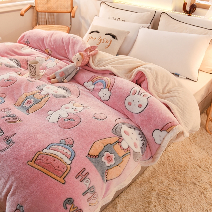 91家纺网 家纺一手货源 找家纺 甜之梦 2025新款310g雪花绒单品多功能毛毯被套 小丸子