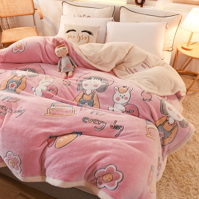 91家纺网 家纺一手货源 找家纺 甜之梦 2025新款310g雪花绒单品多功能毛毯被套 小丸子