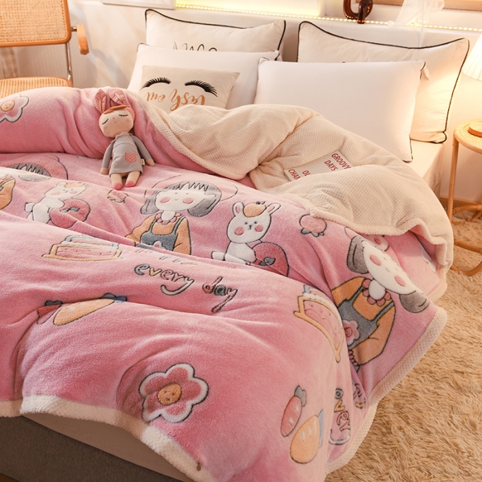 91家纺网 家纺一手货源 找家纺 甜之梦 2025新款310g雪花绒单品多功能毛毯被套 小丸子