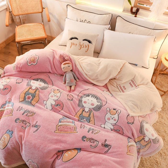 91家纺网 家纺一手货源 找家纺 甜之梦 2025新款310g雪花绒单品多功能毛毯被套 小丸子