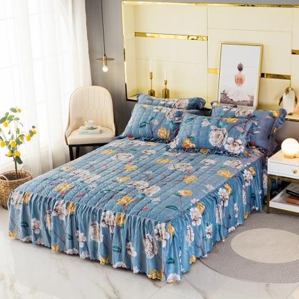 91家纺网 家纺一手货源 找家纺 纽缦 2020新款绒夹棉床裙 繁花洛洛