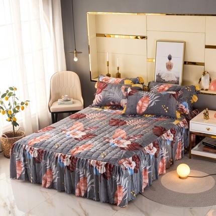 91家纺网 家纺一手货源 找家纺 纽缦 2020新款绒夹棉床裙 花语灰