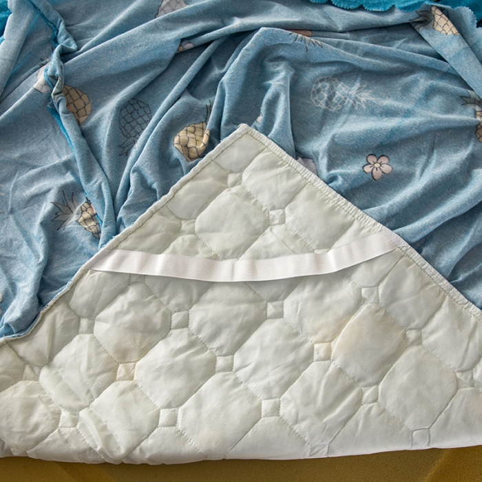 91家纺网 家纺一手货源 找家纺 纽缦 2020新款绒夹棉床裙 菠萝蜜蓝