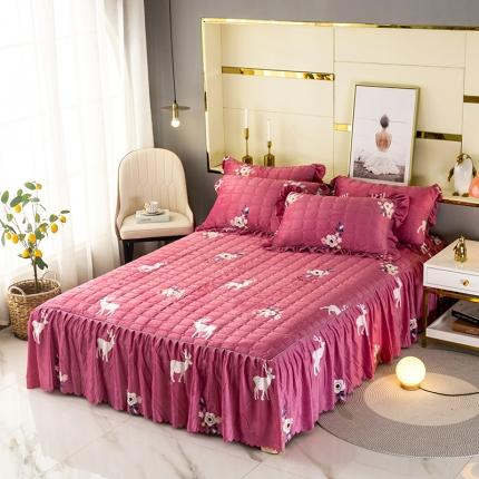 纽缦 2020新款绒夹棉床裙 花儿与鹿豆沙