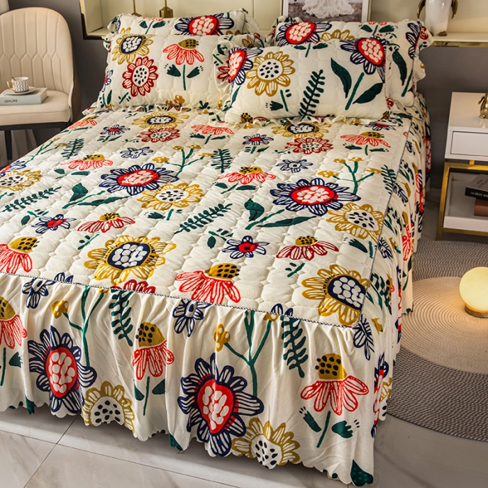 91家纺网 家纺一手货源 找家纺 纽缦 2020新款绒夹棉床裙 花花世界