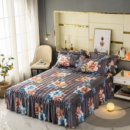 纽缦 2020新款绒夹棉床裙 花颜灰