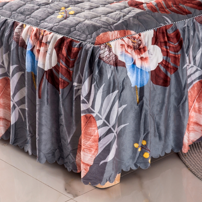 91家纺网 家纺一手货源 找家纺 纽缦 2020新款绒夹棉床裙 花语灰