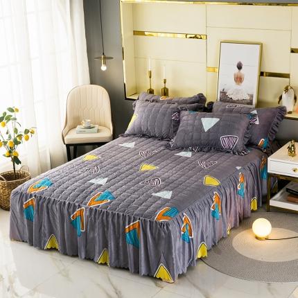 纽缦 2020新款绒夹棉床裙 几何图案灰