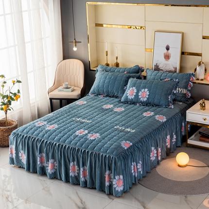 纽缦 2020新款绒夹棉床裙 陌上花颜蓝